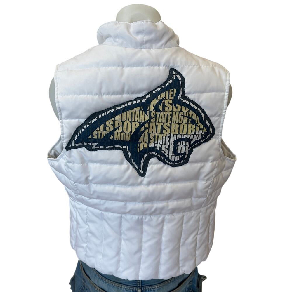 Montana State Bobcat Puffer Vest MEDIUM White Blue Football Unique Tailgate MSU